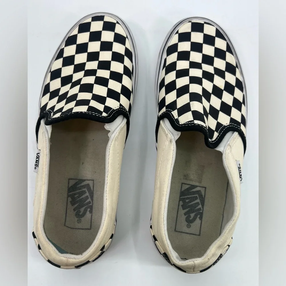 Vans Classic Slip-On Checkerboard Shoe Black and Off White Size 8 Eight - Picture 4 of 11